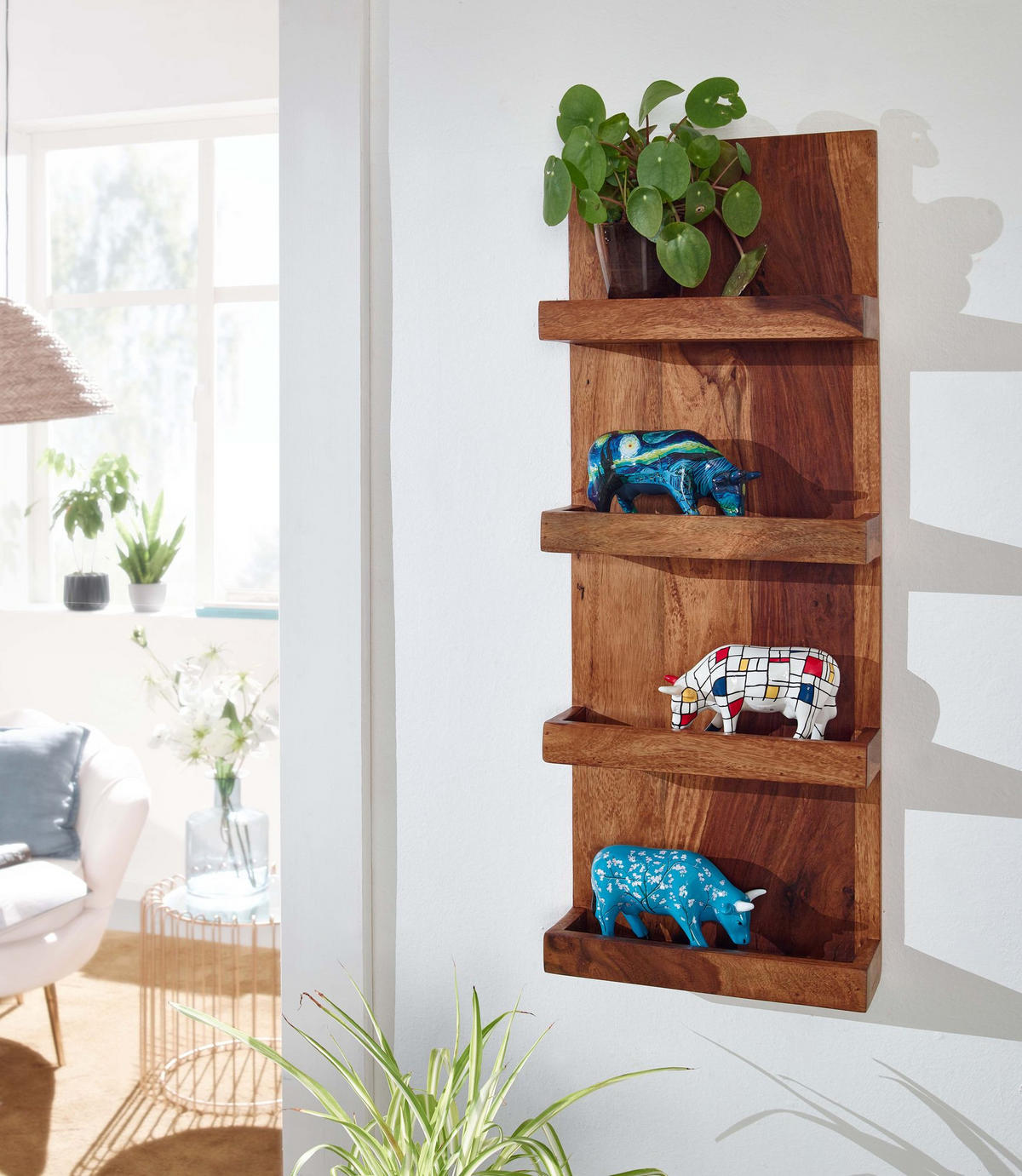 WANDREGAL Massivholz Nachhaltig Handgefertigt - Braun, Holz (30/80/10cm) - KADIMA DESIGN