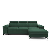 ECKSOFA FELIX L Rechts mit Schlaffunktion Velours Grün - Schwarz/Grün, Holz/Textil (176/257cm) - Muffo