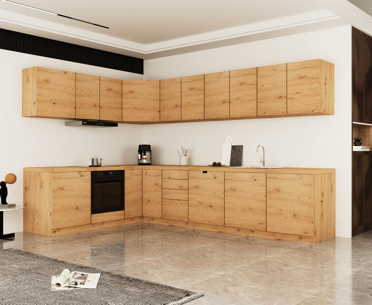 WINKELKÜCHE 300cm x 200cm- Langen KL24-M300 - in Artisan Eiche - Eiche Artisan, Holz (500/212/52cm)