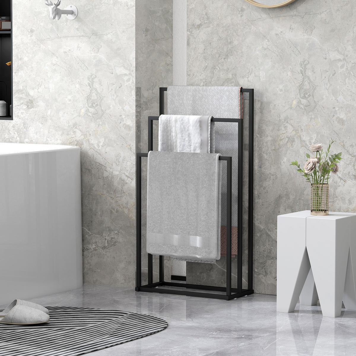 HANDTUCHHALTER Stahl Schwarz - Schwarz, Metall (21.5/85/45cm) - HOMCOM