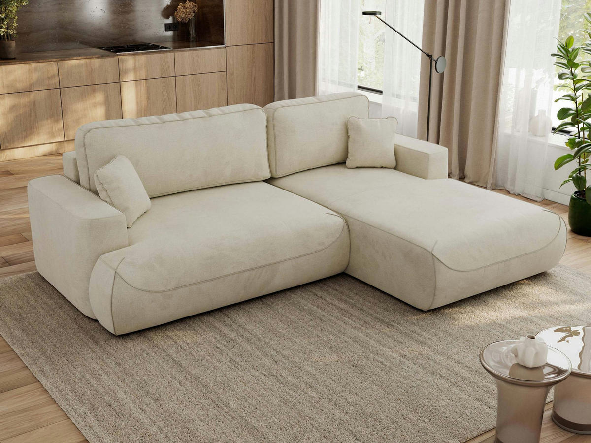 ECKSOFA OVO L Beige Velvet - Rechts Seite - Beige/Schwarz, Kunststoff/Textil (195/271cm) - MKS