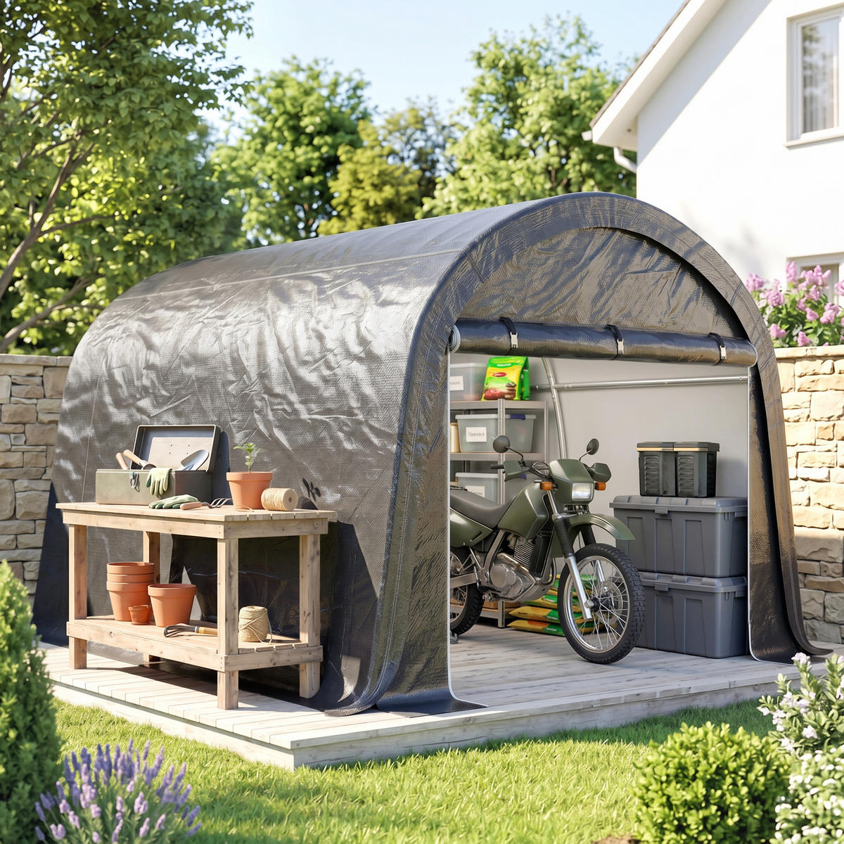 FOLIENGERÄTEHAUS, für Garten, Balkon, Stahl, PE, Grau - Grau, Metall (300/235/300cm) - Outsunny