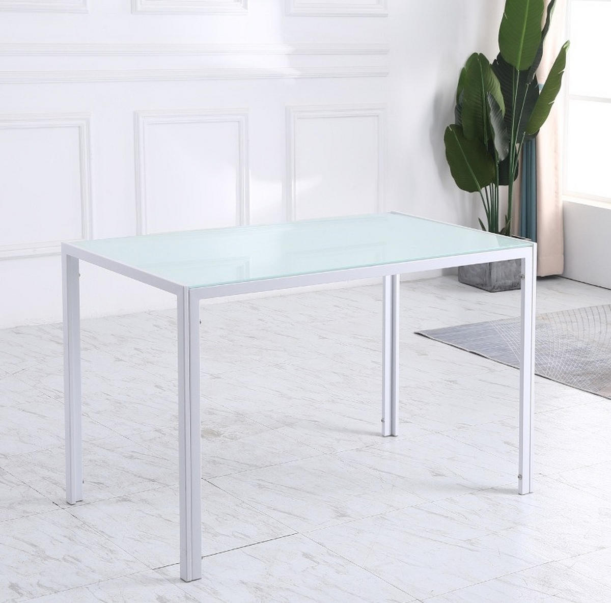 JEDÁLENSKÝ stôl, 120/60/75 cm, biely, sklenená doska s kovovým rámom - biela, kov (120/60/75cm) - BEAOK