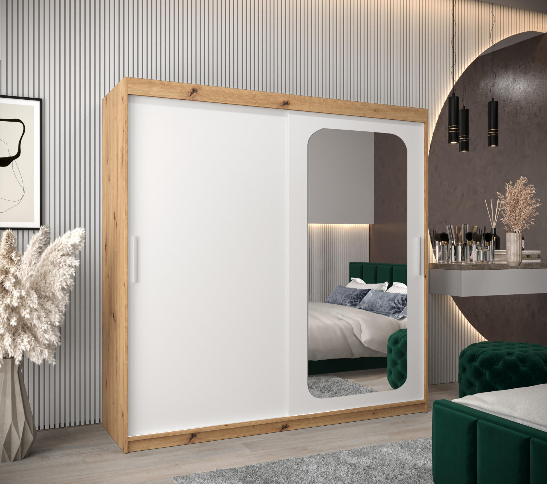 SCHWEBETÜRENSCHRANK 200/200/62 2-türig - Silberfarben/Weiß, Holz/Kunststoff (200/200/62cm) - Abiks Möbel