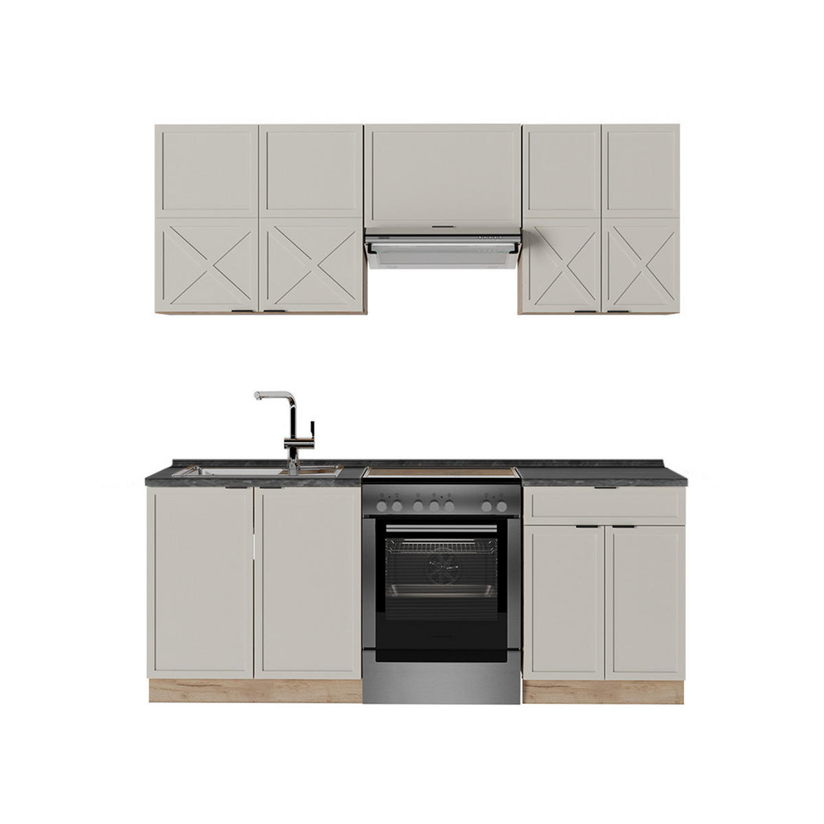 KÜCHENZEILE Fame-Line GrauBeige/Goldkraft Eiche 200 cm, AP Anthrazit - Honigeiche/Grau, Holzwerkstoff (200/81.6/60cm) - Vicco