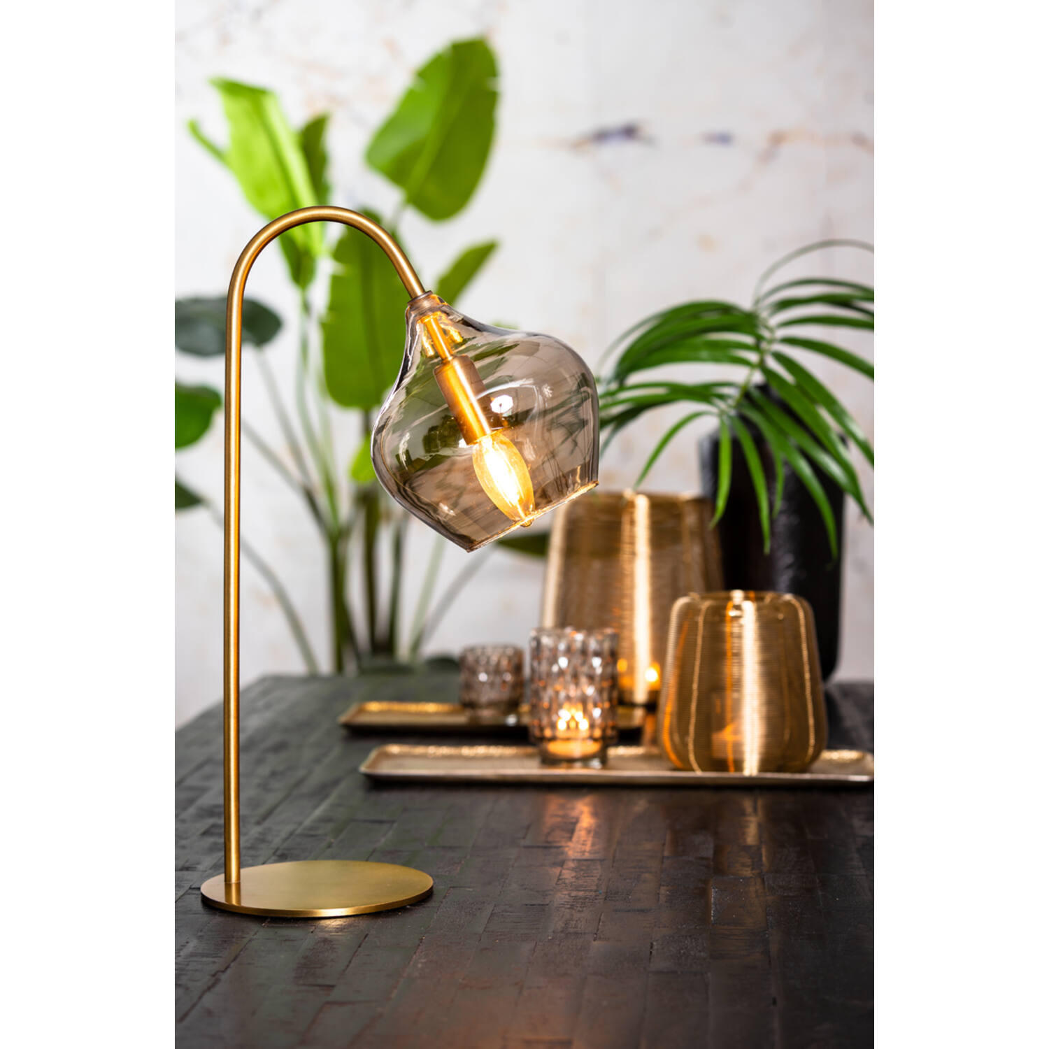 TISCHLAMPE Rakel Bronze 28/17/50,5 cm - Bronzefarben, Glas (28/17/50.5cm) - Light & Living