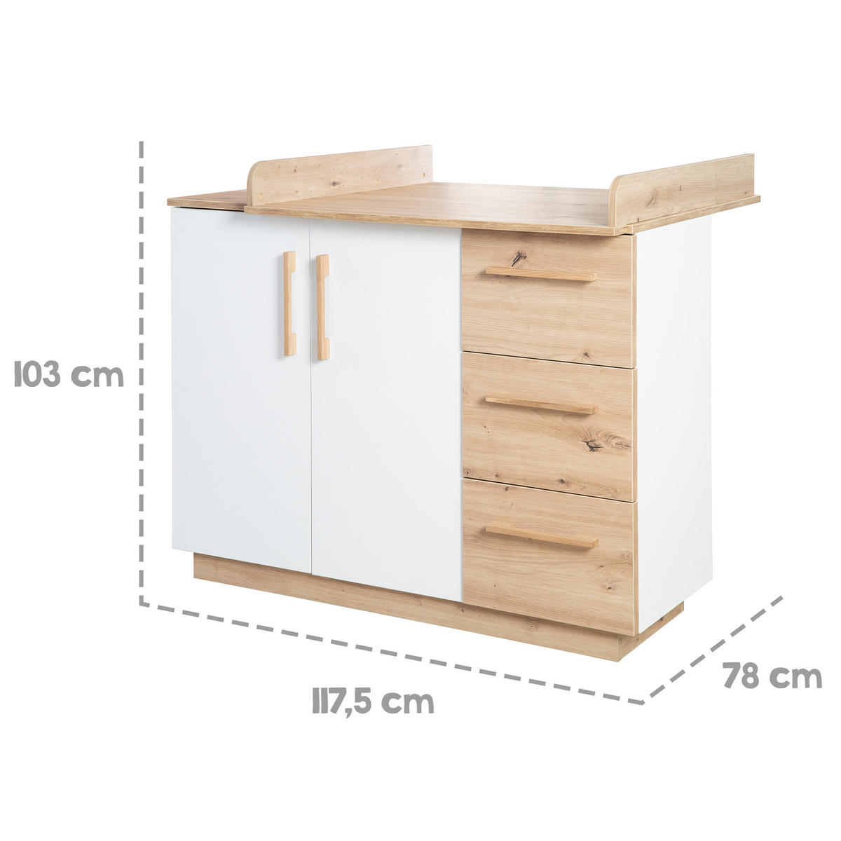 WICKELKOMMODE Lion - Weiß, Holz/Holzwerkstoff (117.5/103/79cm) - Roba
