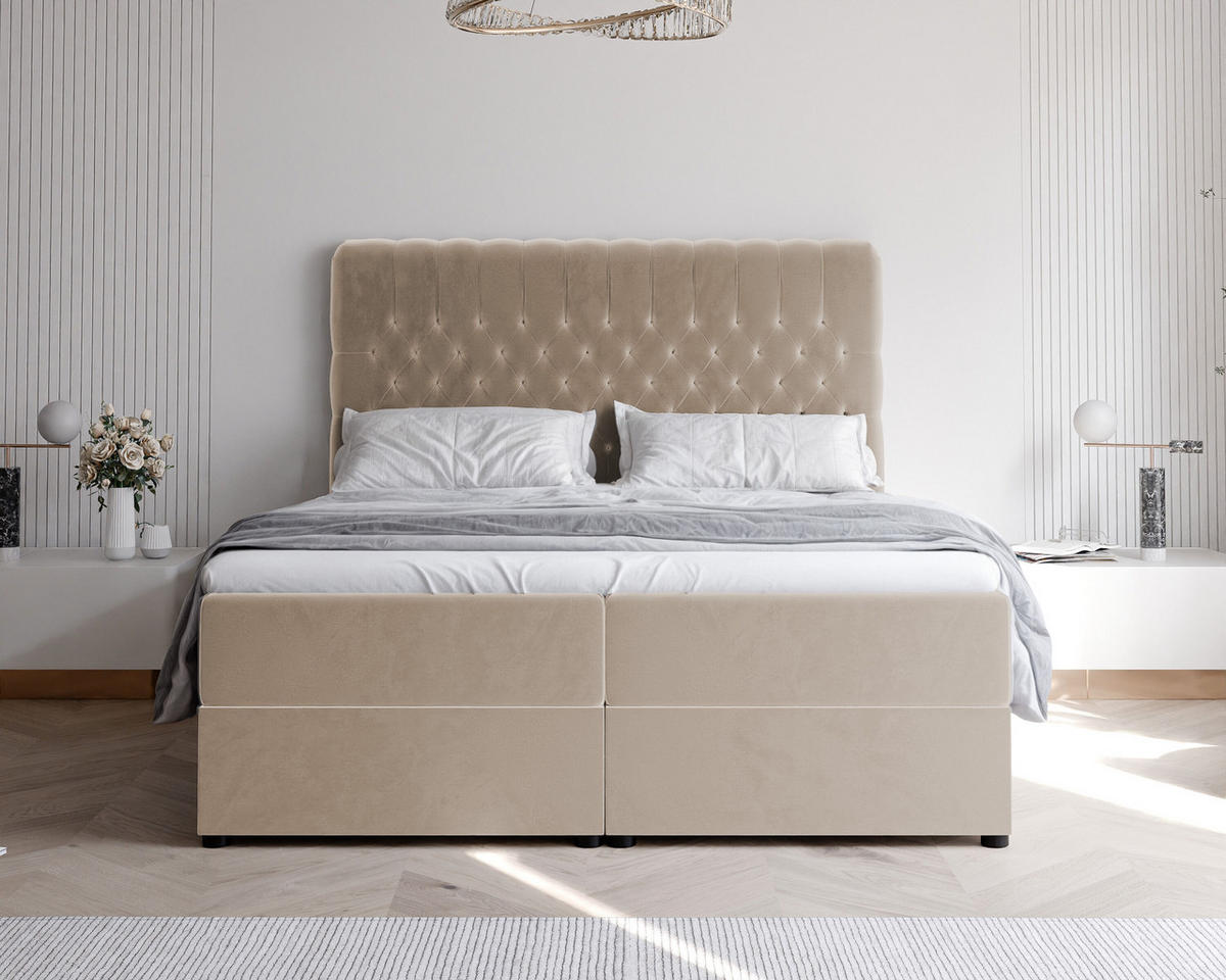 BOXBETT 120x200 cm mit Topper - Creme, Holzwerkstoff/Textil (120/200cm) - Idohome