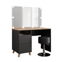 SCHMINKTISCH Karen Anthrazit/Artisan 110 cm mit Hocker und LED-Lichterkette - Anthrazit/Eiche Artisan, Holzwerkstoff (110/75/55cm) - Vicco