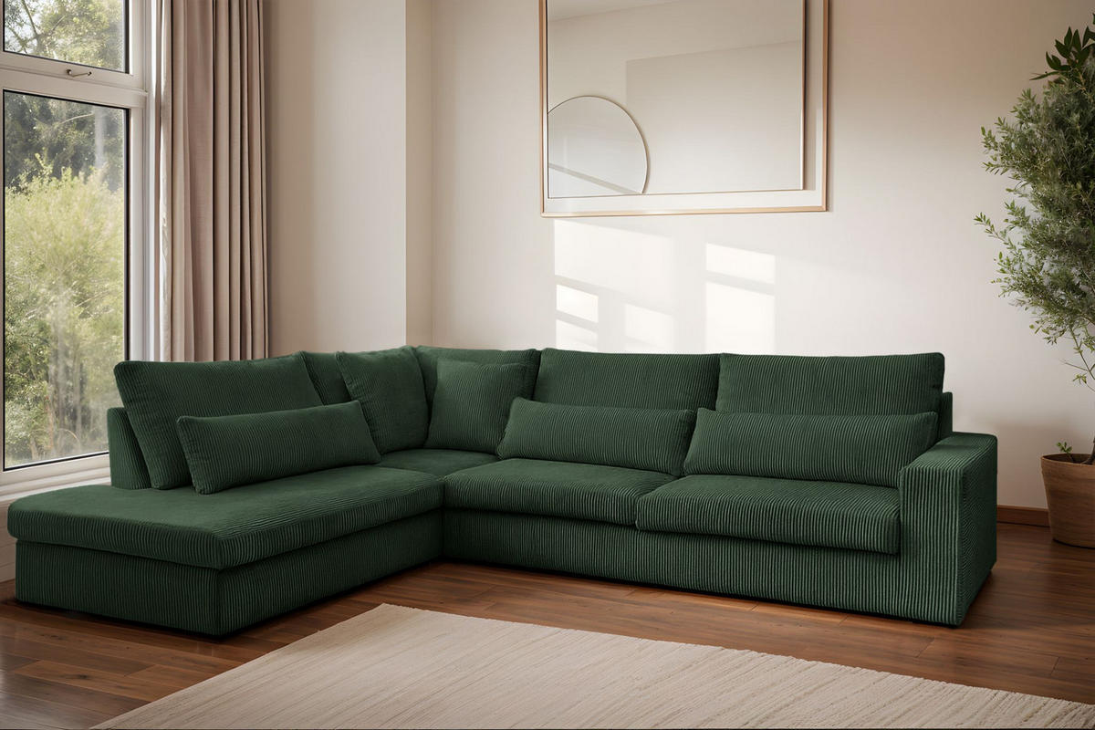 ECKSOFA L-Form SVEN Stoff Poso Grün Links - Grün, Textil (315/245cm) - Kaiser Möbel