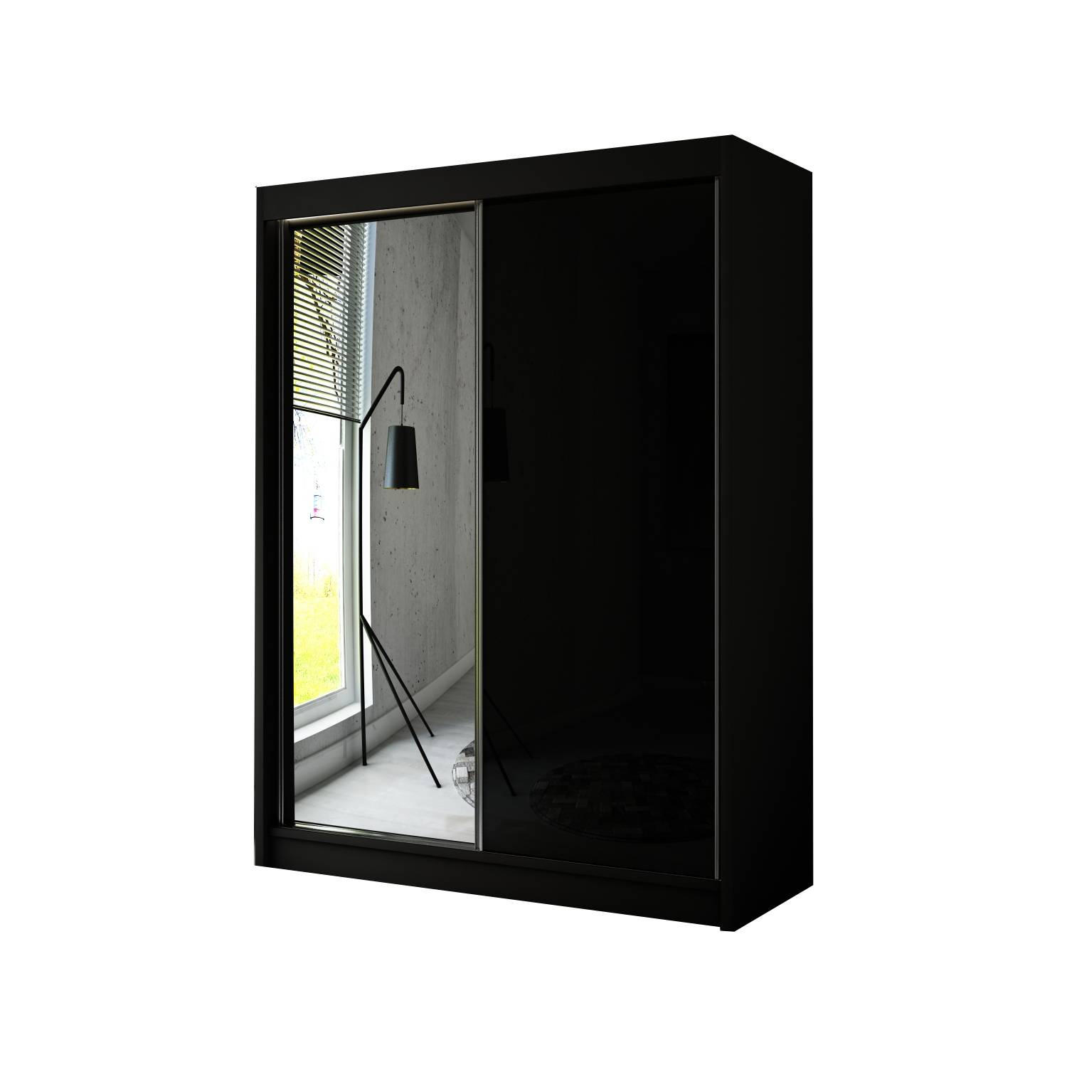 Meblini Schiebetürenschrank Schwarz 150x215x61 cm