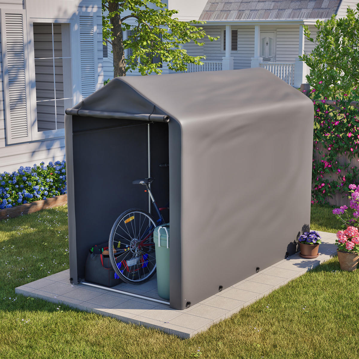 KLEINGARAGE aus verzinktem Stahl 187x100x160 cm in Dunkelgrau - Dunkelgrau, Metall (100/160/187cm) - Modfu