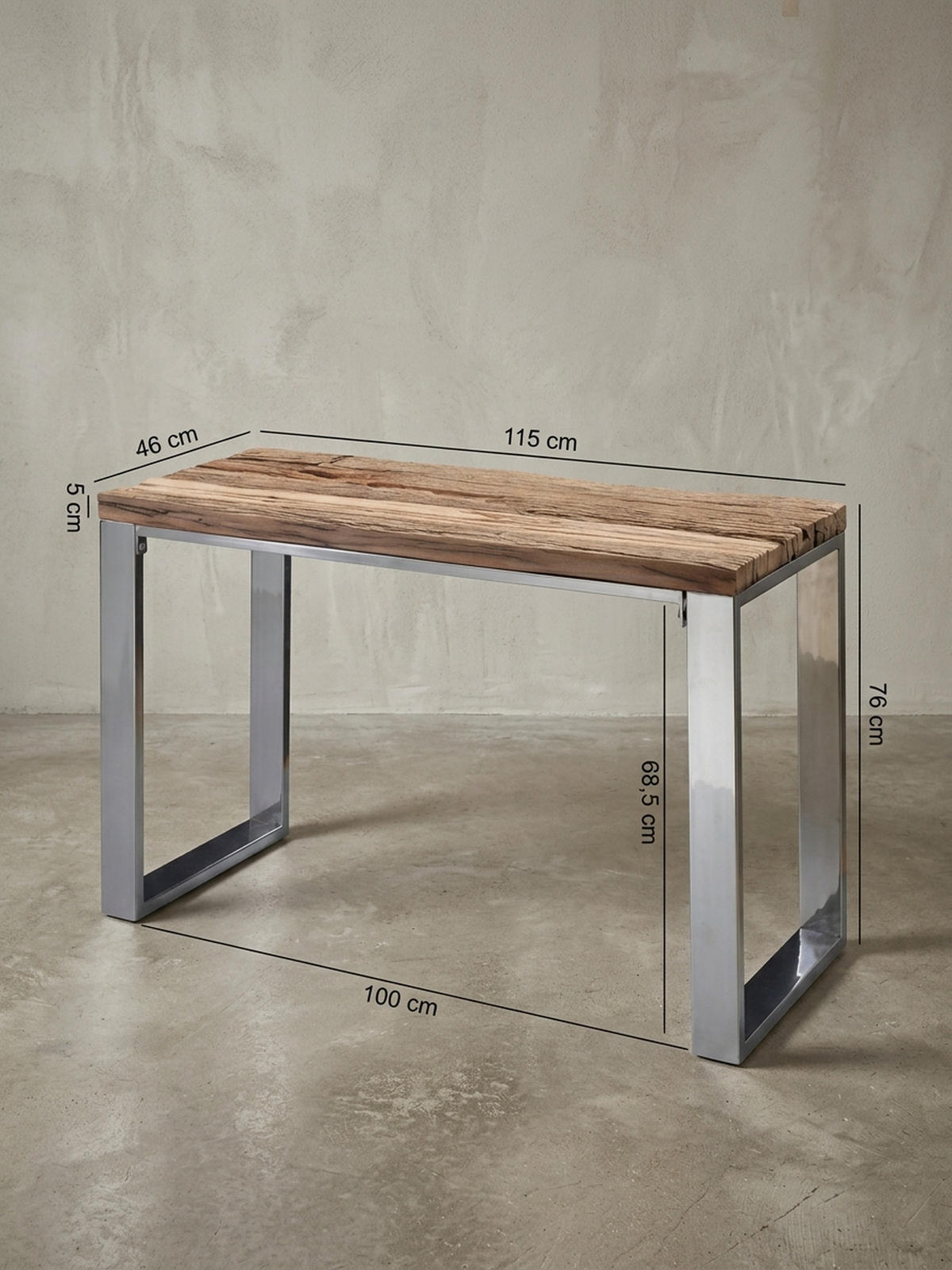 KONSOLENTISCH – Massivholz/Metall, 115 cm, Industrial-Stil, mit Schubladen - Beige/Silberfarben, Holz/Metall (46/115/76cm) - KADIMA DESIGN