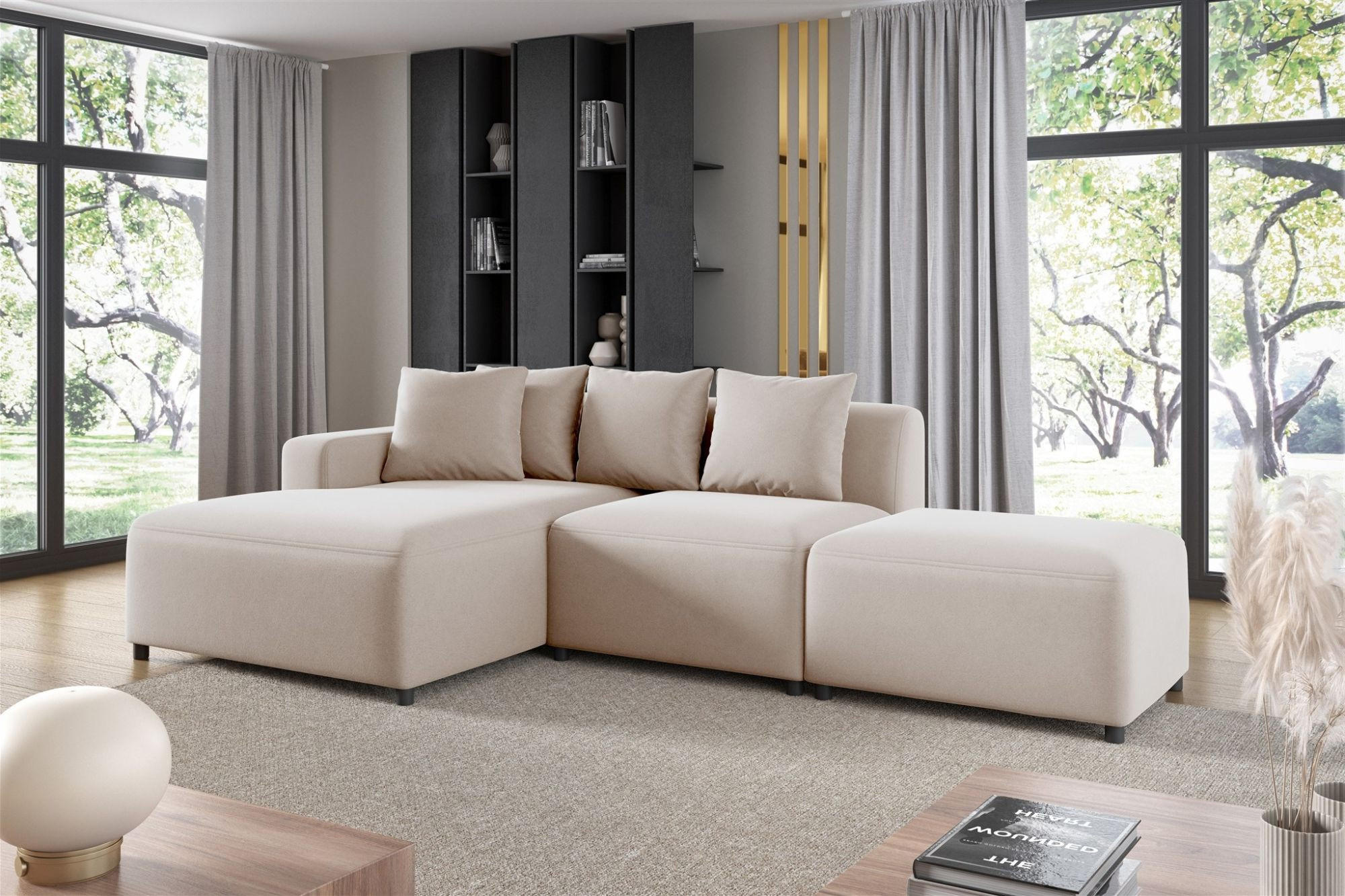 ECKSOFA Megan Xs In Stoff Salvador - Beige, Holzwerkstoff/Textil (304/165cm) - Fun Möbel