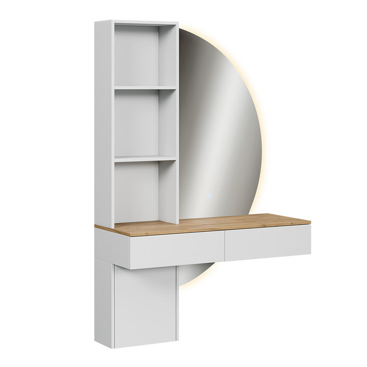 SCHMINKTISCH Melora Weiß/Eiche 100 cm mit LED-Spiegel - Weiß, Holzwerkstoff (100/155/40cm) - Vicco