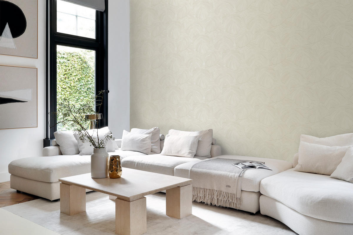 TAPETE tropische Blätter 53 cm x 10.05 m - Weiß, Papier (53/1000cm) - Origin Wallcoverings