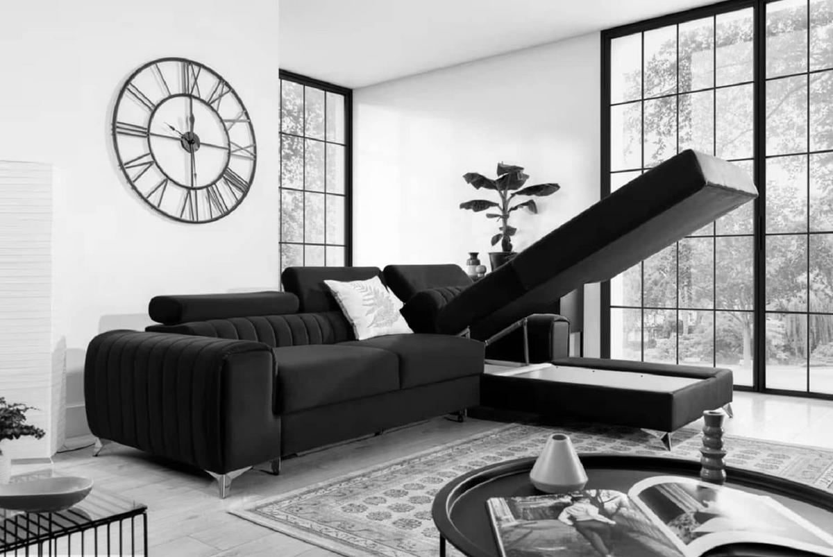 ECKSOFA mit Schlaffunktion und Bettkasten - Chromfarben/Dunkelgrau, Textil/Metall (205/278cm) - Eltap