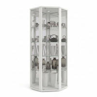 ECKVITRINE 56,5/56,5/176 cm mit Spiegel, LED & Schloss - Transparent/Silberfarben, Glas/Holzwerkstoff (56.5/176/56.5cm) - K-Möbel
