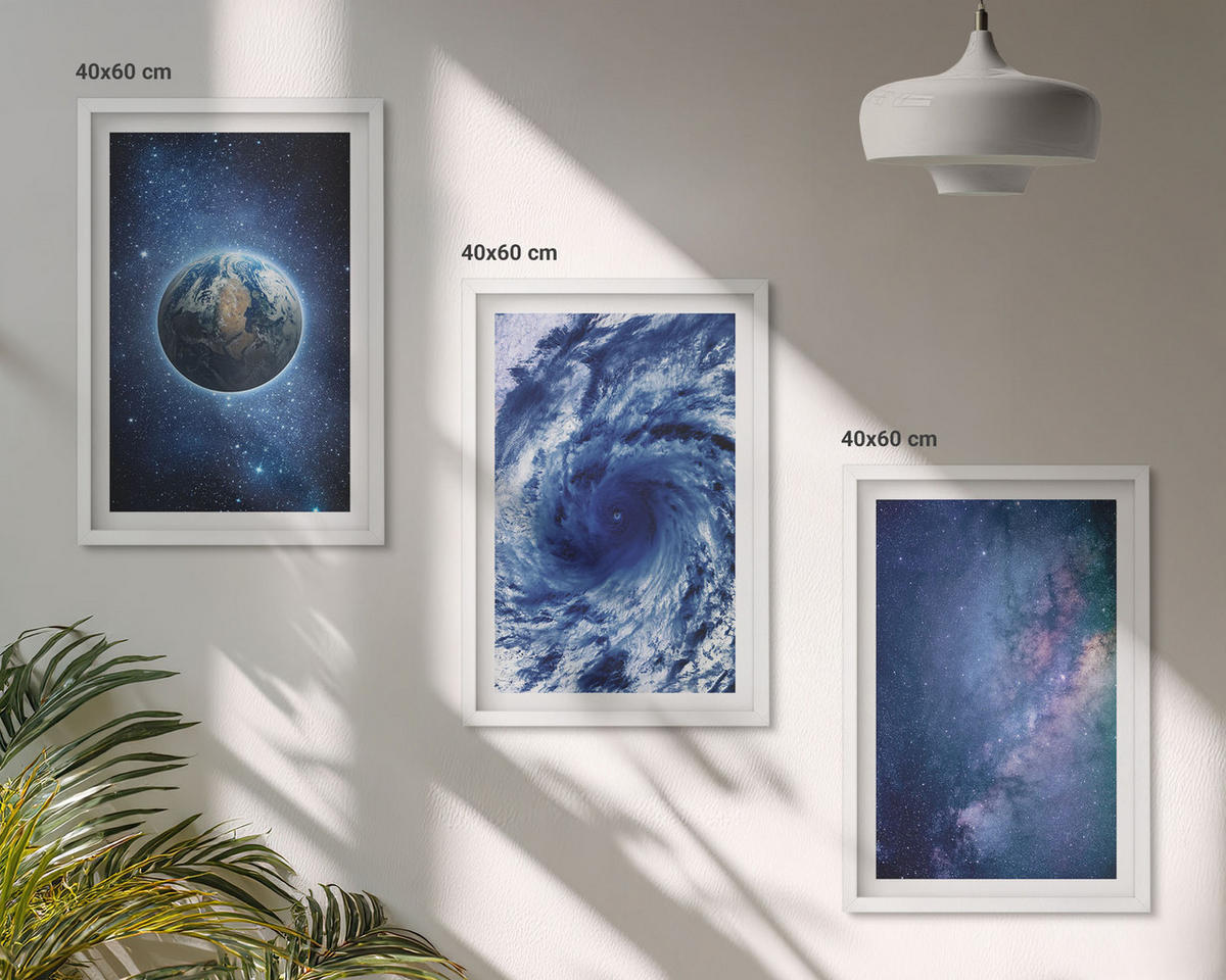 WANDBILDER 3er-Set - 40x60 cm Weißer Rahmen - Erde Weltraumsturm Galaxie - Weiß, Kunststoff (40/60cm) - ArtPrintCave