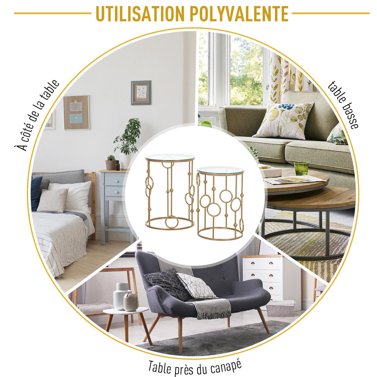 COUCHTISCH DE-15728 2er-Set Art déco Gold - Goldfarben, Metall (41/41/57cm) - ComfortXL