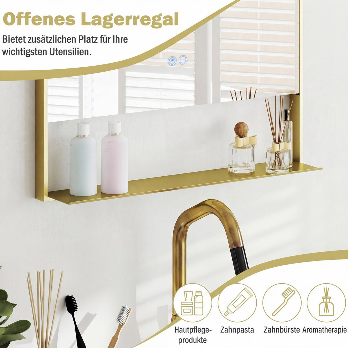 BADSPIEGEL mit Beleuchtung gold - Goldfarben, Glas (60/80/12cm) - COSTWAY