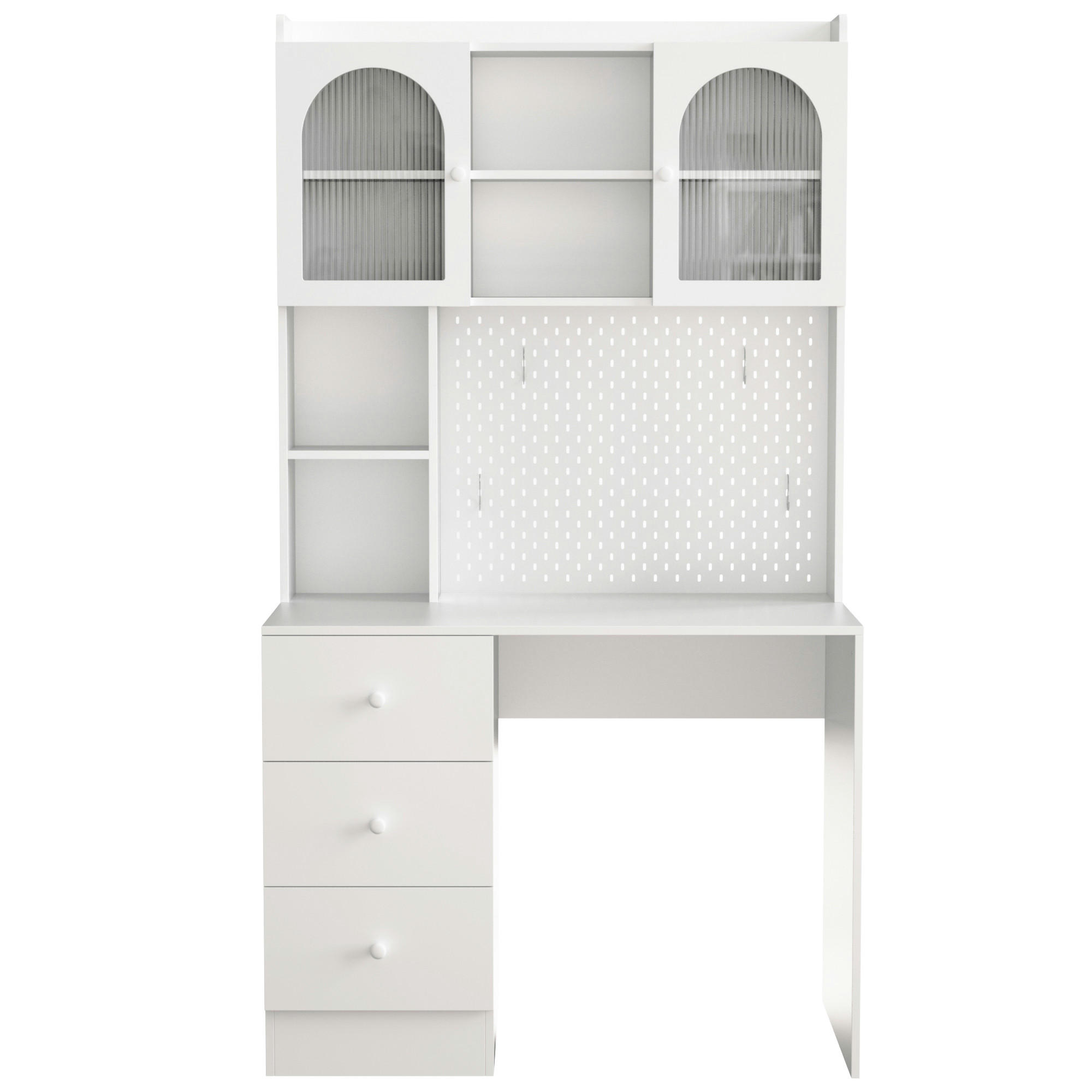 SCHREIBTISCH mit integriertem Schrank und Pinnwand 100x55x180 cm - Weiß, Holzwerkstoff (55/100/180cm) - Gisaae