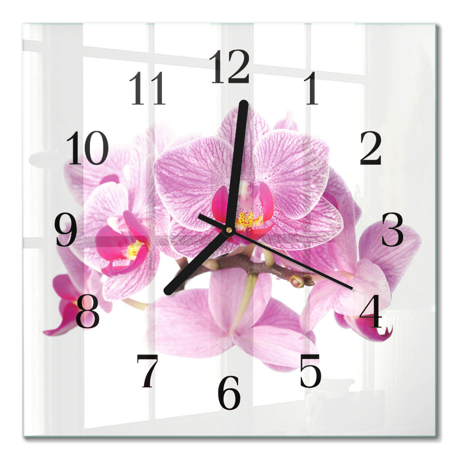 WANDUHR 30x30 cm - Orchideen - Pink, Glas (30/30/0.4cm) - TULUP