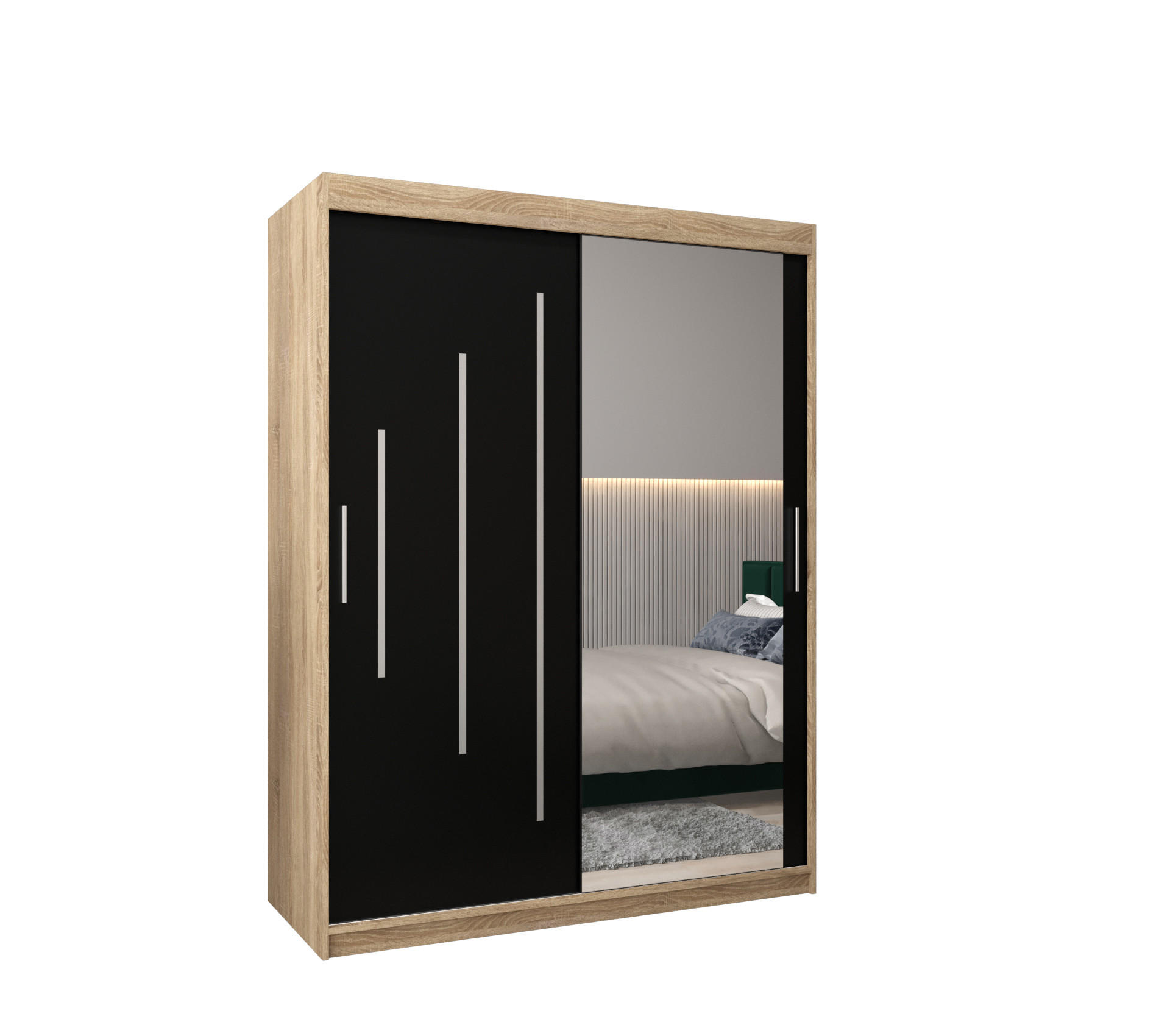 Abiks Möbel Schwebetürenschrank Sonoma Eiche, Schwarz 150x200x62 cm