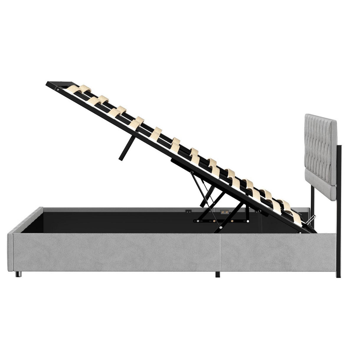 POLSTERBETT 90/190 cm Grau mit hydraulischem Stauraum aus Samt - Grau, Holzwerkstoff (90/190cm) - OKWISH