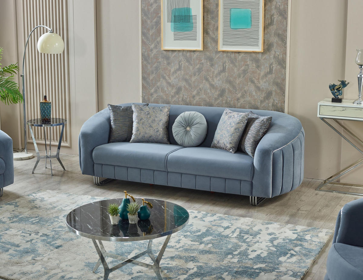 SITZGARNITUR Angela Blau Stellvariante:2+2 - Hellblau, Holz/Textil (185/77/100cm) - Villa Möbel