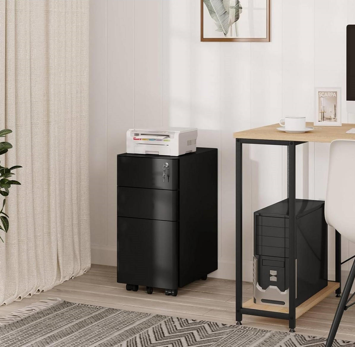 Thumbnail - Woltu Rollcontainer, Schwarz, Metall, 3 Schubladen, Rechteckig, 30x60x45 cm, Arbeitszimmer, Container