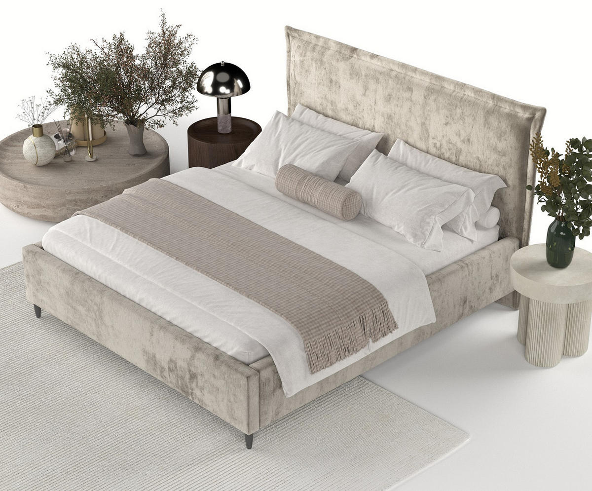 POLSTERBETT Cape Cod Beige 140/200 cm im Chenille-Stoff - Beige/Schwarz, Holz/Holzwerkstoff (140/200cm) - Maison de Reve