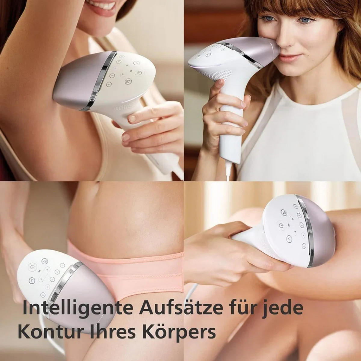 HAARENTFERNER IPL Gerät Weiß, 450000 Lichtimpulse, 4 Aufsätze, Körperpflege, Gesichtspflege, Intimbereich, Langzeit Haarreduktion, Beauty Gerät - Lila, Kunststoff (16/22/9.6cm) - Philips