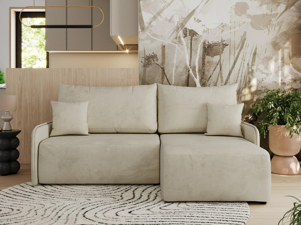 ECKSCHLAFSOFA ARPA L Beige Velvet - rechts - Beige/Schwarz, Kunststoff/Textil (150/198cm) - MKS