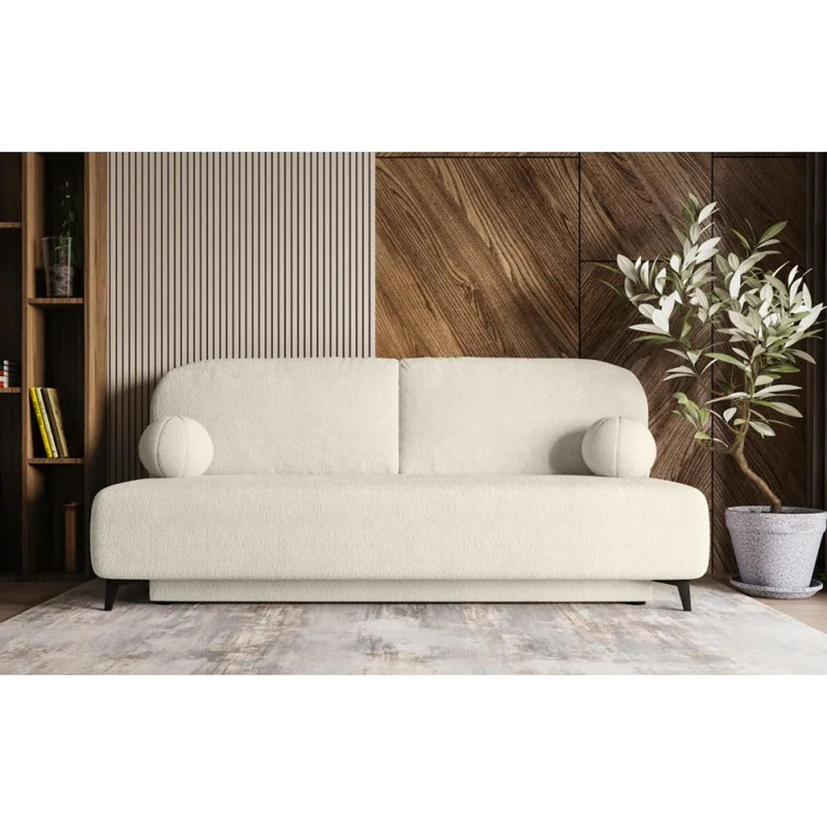 SCHLAFSOFA MIO, Sofa mit Schlaffunktion und Bettkasten, Farbe: Creme, Bouclé-Stoff - Creme, Textil (198/90/86cm) - Sepro Meble