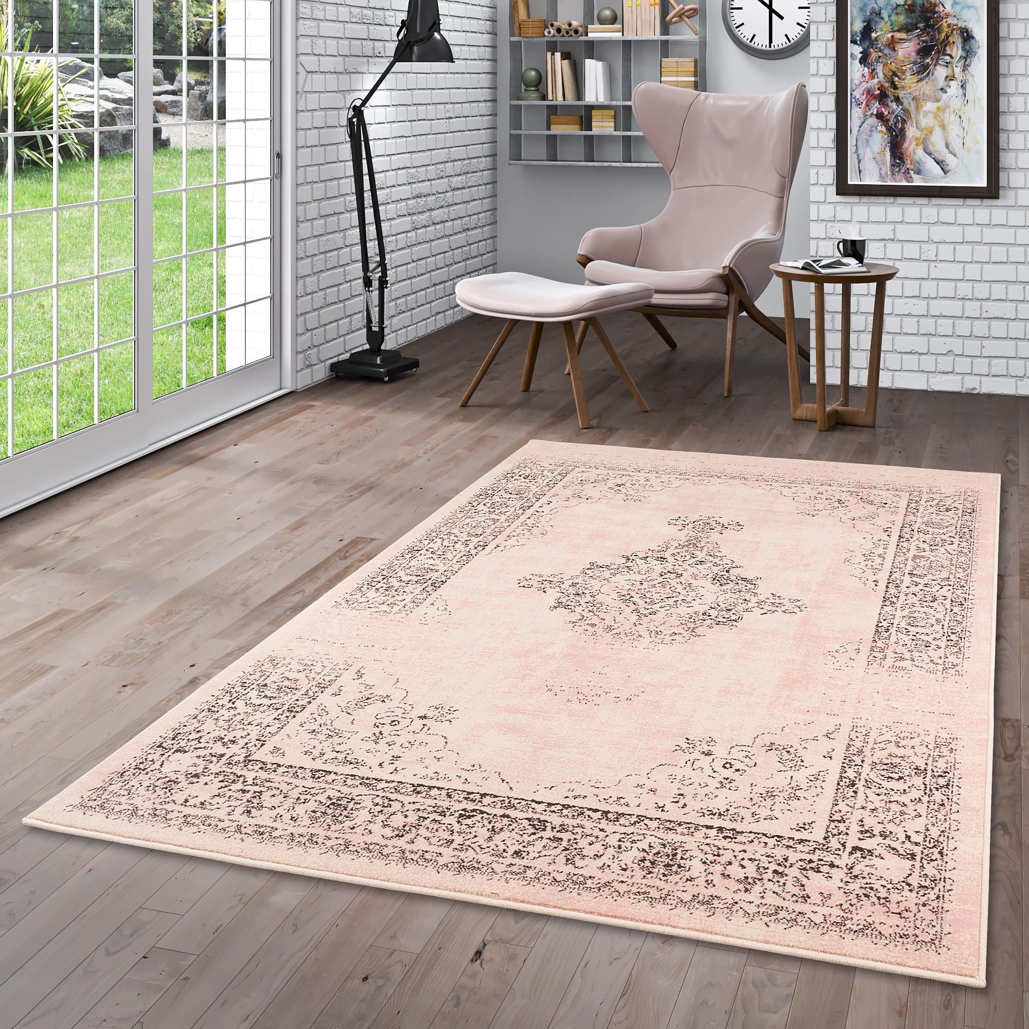 Thumbnail - Pergamon Designer, Rosa, Beige, Textil, 140x200 cm, Teppiche & Böden, Teppiche, Vintage-Teppiche
