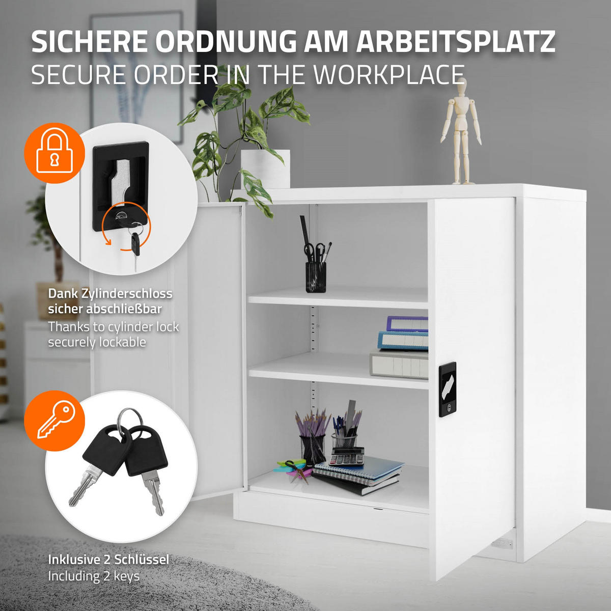 AKTENSCHRANK - Weiß, Metall (40/90/90cm) - ML-DESIGN