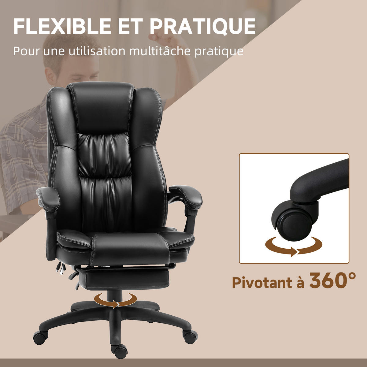 CHEFSESSEL DE-11748 mit Massagefunktion & neigbarer Rückenlehne Schwarz - Schwarz, Metall (68.5/121/68.5cm) - ComfortXL