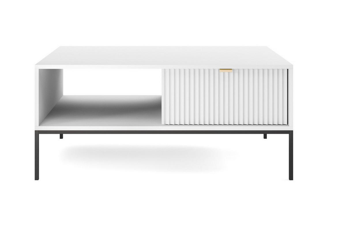 COUCHTISCH 104 cm Galla mit geriffelten Fronten und Schublade, Weiß + Schwarz - Schwarz/Weiß, Holz (68/104/46cm) - Emporius
