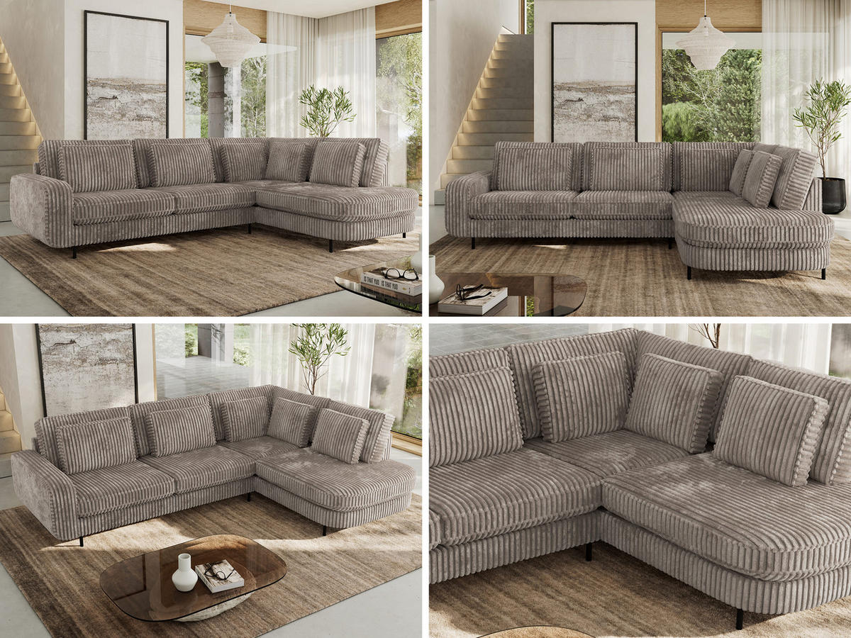 ROHOVÁ SEDAČKA CALENO L - Světle hnědá Manšestr - Levá Strana - černá/světle hnědá, kov/textil (317/225cm) - MKS