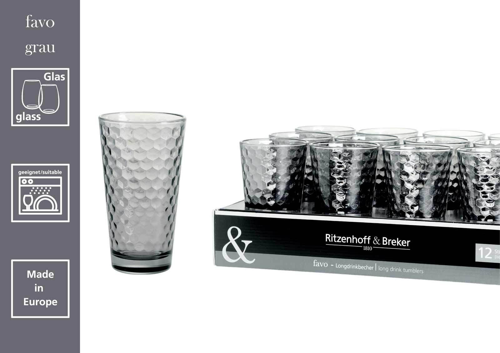 LONGDRINKGLÄSER Favo Grau 400 ml 12er Set - Grau, Glas (0.4L) - Ritzenhoff Breker