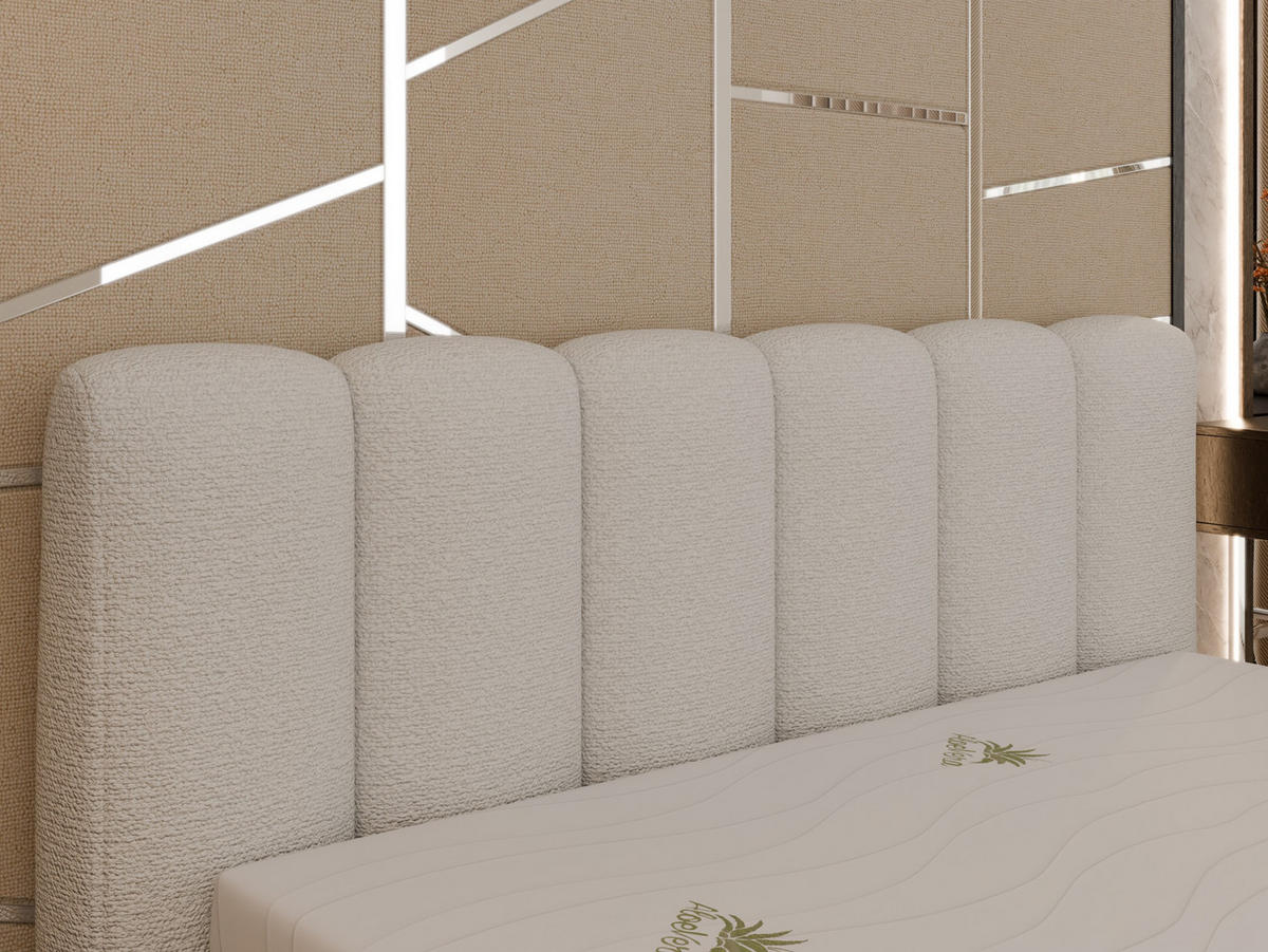 POLSTERBETT ZAIRA 160 x 200 cm mit Bettkasten und Lattenrost, 7-Zonen-Taschenfederkernmatratze CIRA (24 cm) – Hellgrau - Grau, Holz (160/200cm) - Panda Möbel