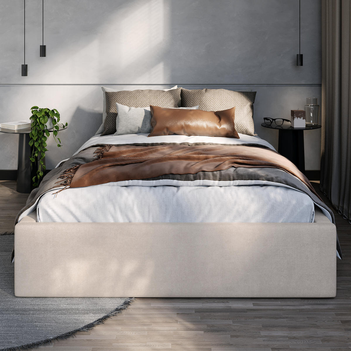 POLSTERBETT 120x200cm Bett mit Stauraum Lattenrost Creme - Creme, Holz/Holzwerkstoff (120/200cm) - Muralo