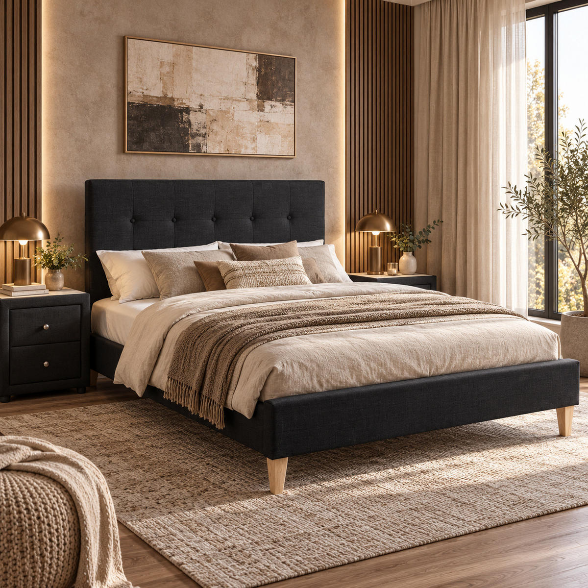 POLSTERBETT mit Lattenrost 160/200 cm in Schwarz - Schwarz, Textil (160/200cm) - Homestyle4u
