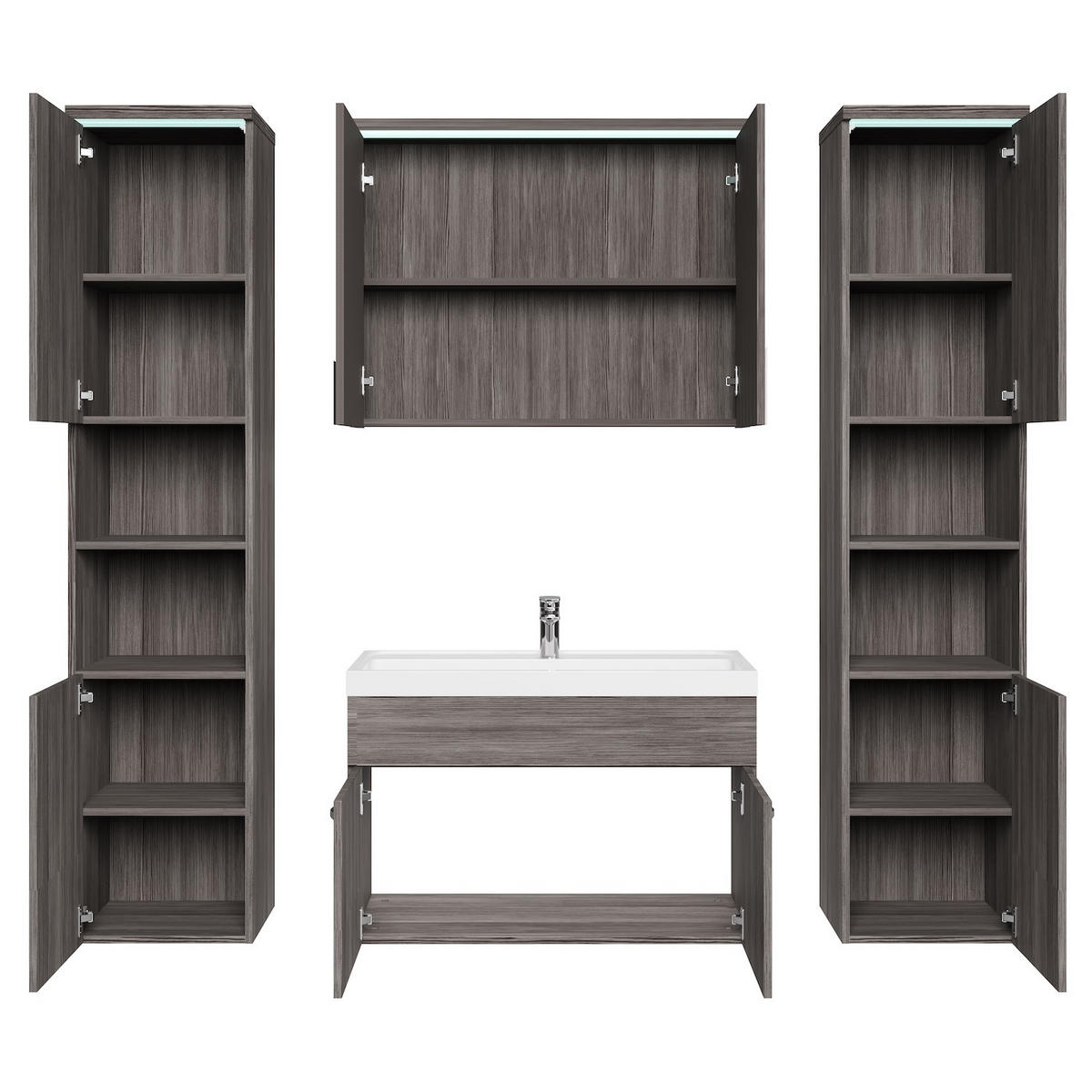 BADMÖBEL-SET Paso LED 5 Teile Grau Eiche - 80 x 35 x 55 cm - Eichefarben/Grau, Holz (80/55/40cm) - Badplaats