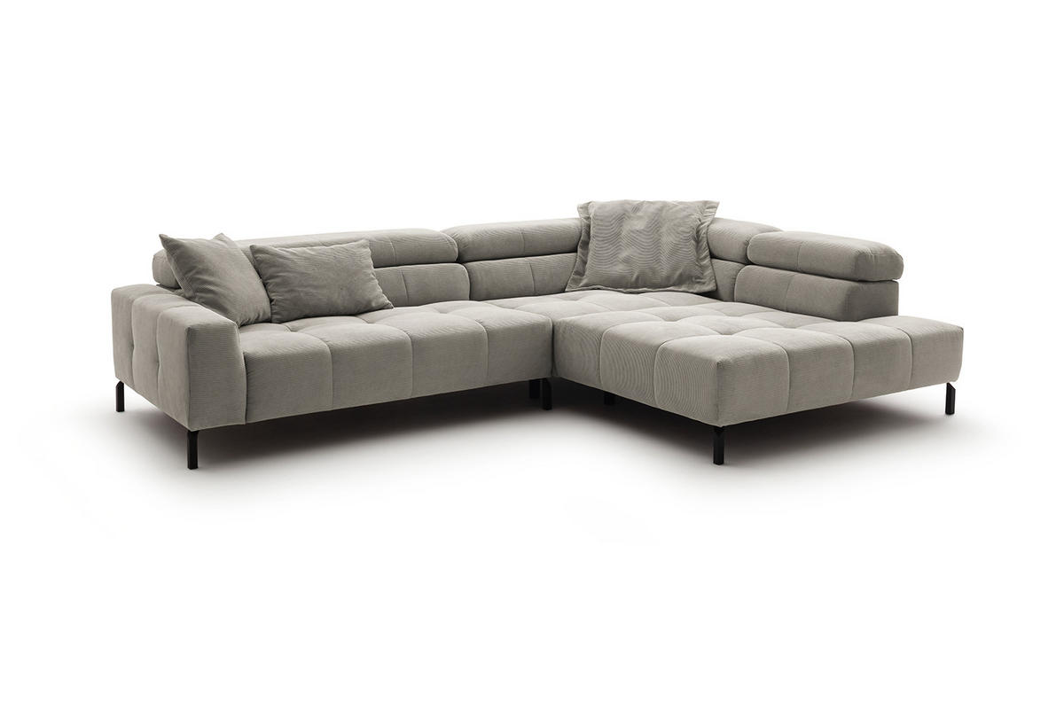 ECKSOFA OHIO Silber Cord - Silberfarben/Schwarz, Textil/Metall (311/219cm) - KAWOLA
