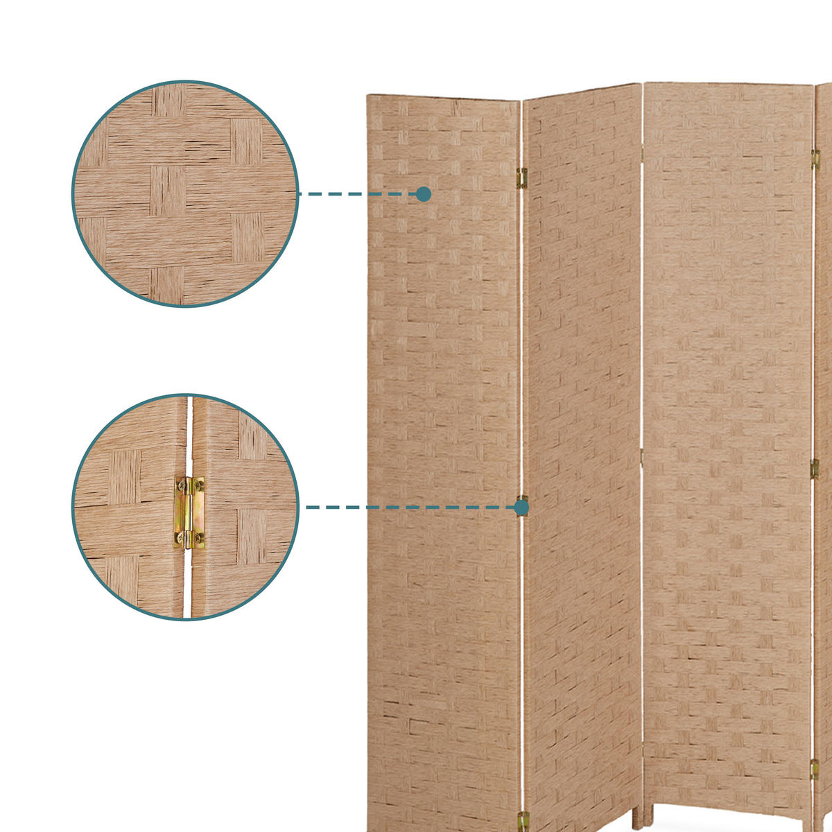 PARAVENT - Hellbraun, Holz/Papier (320/170/2cm) - Relaxdays