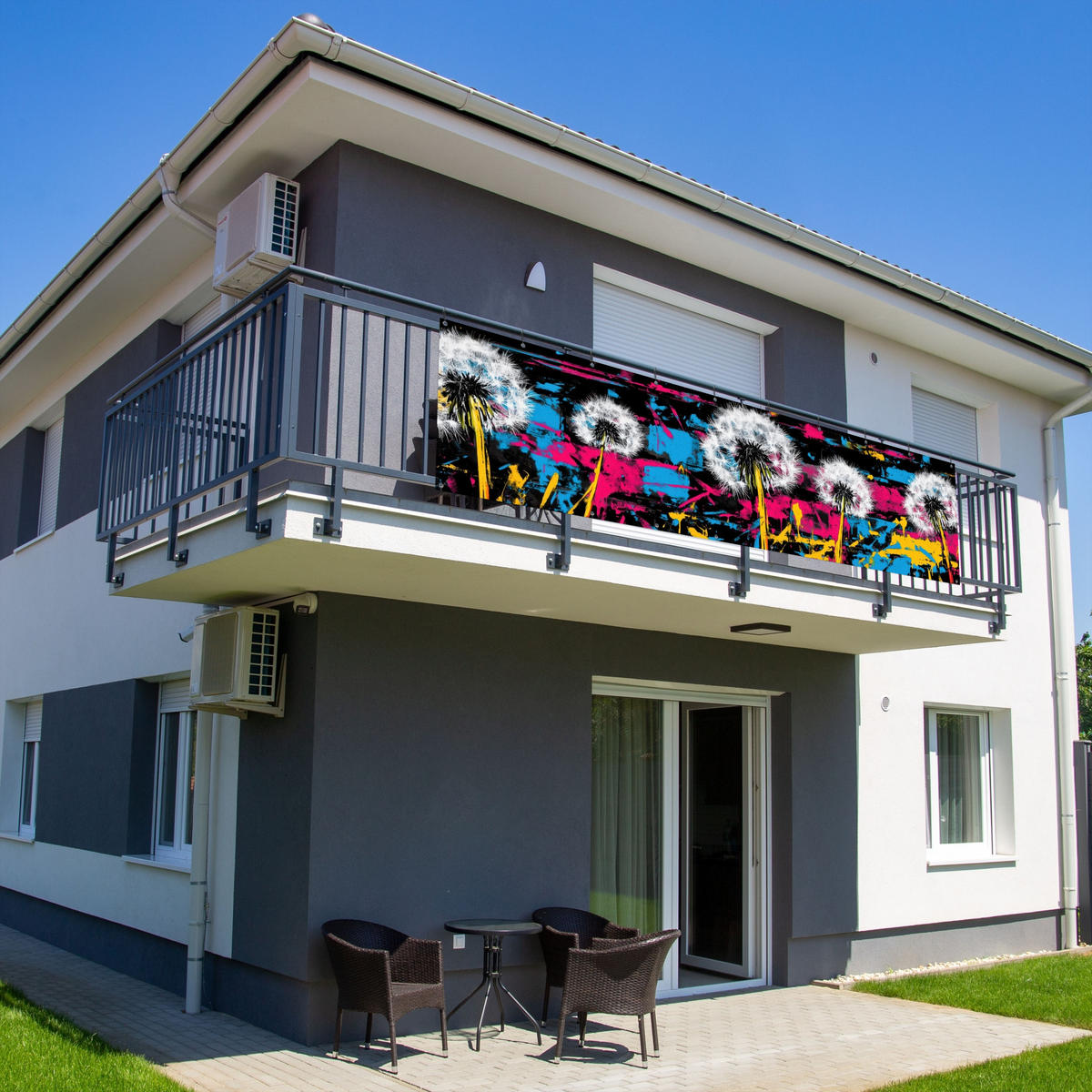 BALKON-SICHTSCHUTZ Straßenkunst - Bunt - Wand - Schwarz, Kunststoff (300/85cm) - MuchoWow
