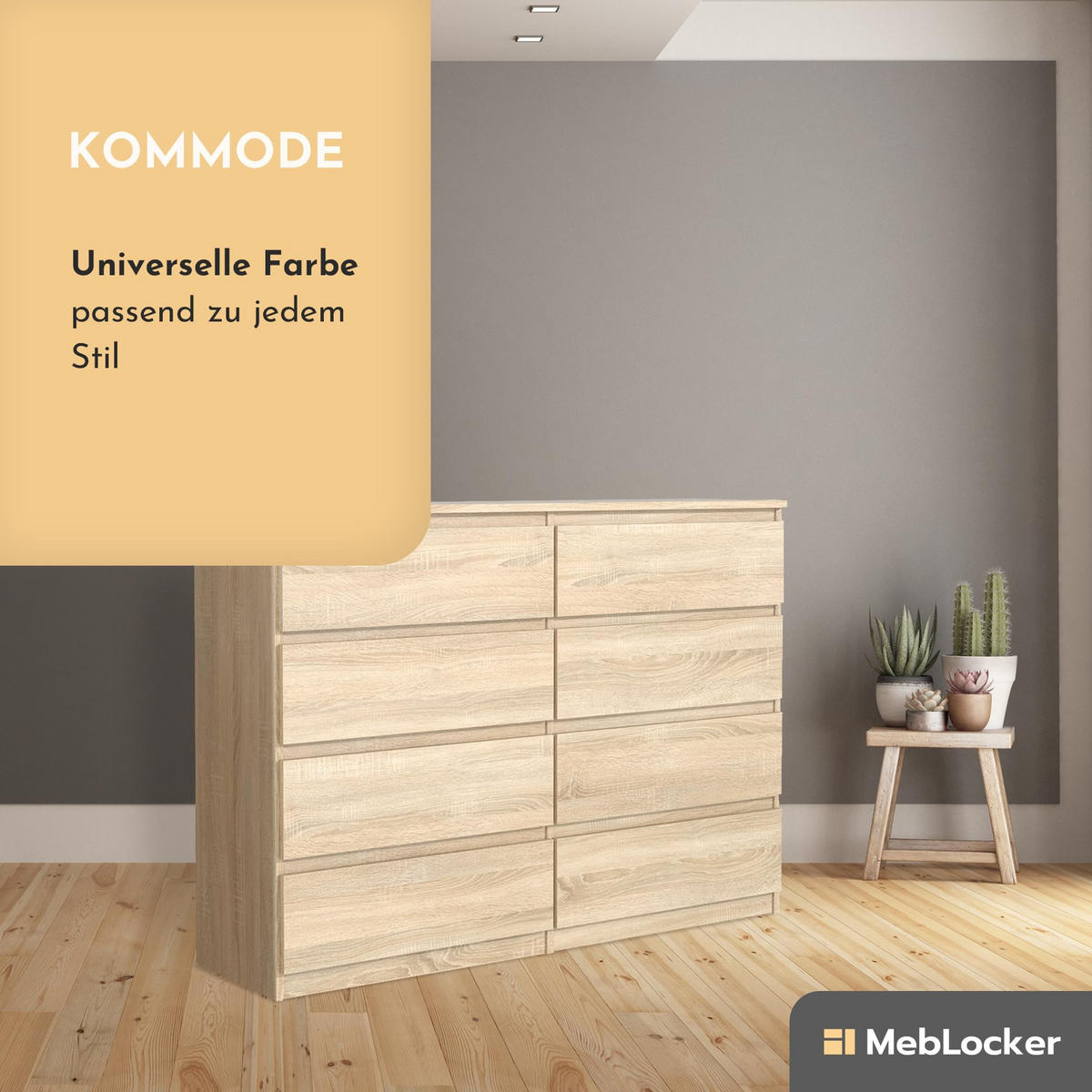 KOMMODE mit 8 Schubladen 140 cm SonomaEiche - Sonoma Eiche, Holzwerkstoff (138.5/101.5/39cm) - MebLocker