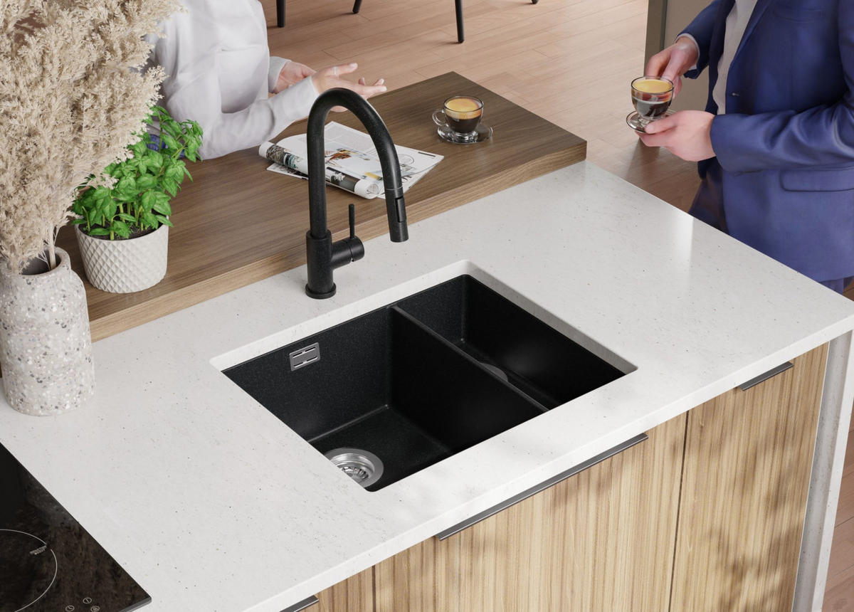 UNTERBAUSPÜLE GRANIT London Duo, 2-er set Anthrazit 56/47 cm 1,5 Becken + Ablauf-Set ab 60er Unterschrank - Chromfarben/Anthrazit, Kunststoff (56/20/47cm) - Primagran